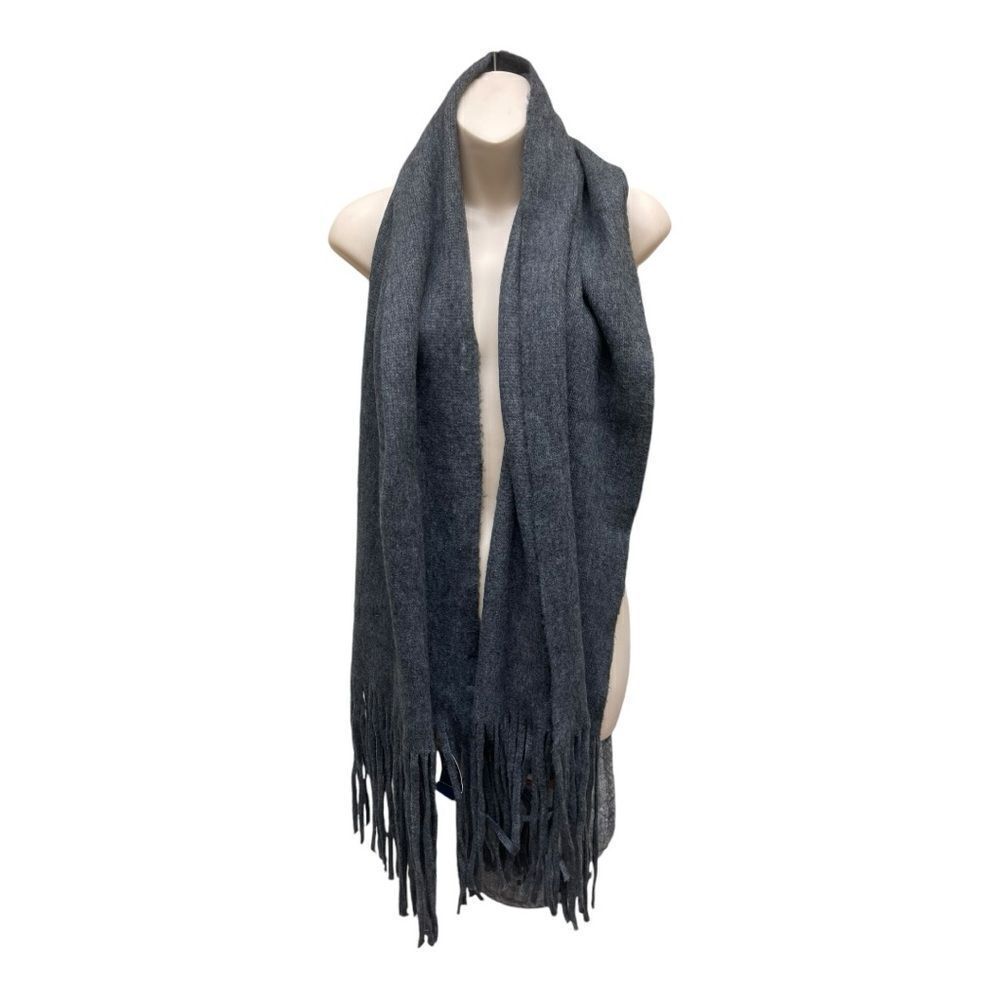 NWT Lucky Brand Soft Solid Brushed Winter Woolish Texture Shawl Gray Scarf Thick